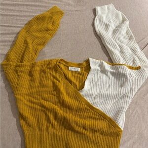 Cider Mustard and White V-Neck Sweater